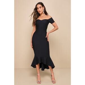 Lulu's Black Off-Shoulder Midi Dress